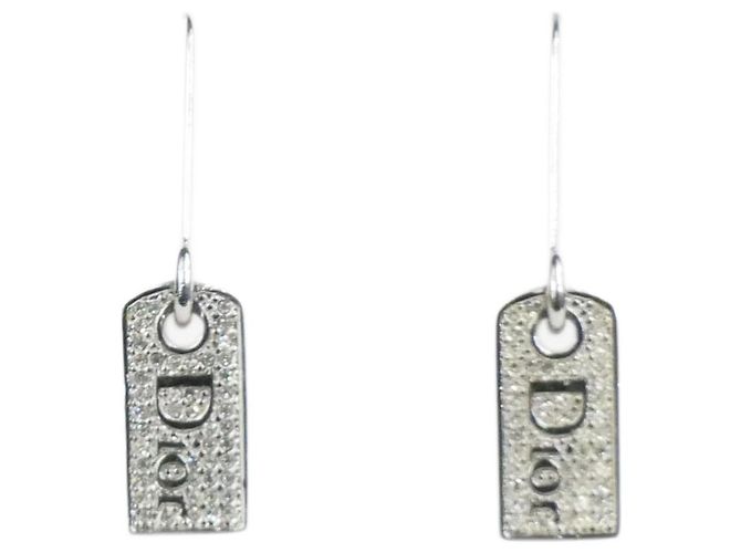 Dior Orecchini con targhetta impreziosita da strass argento