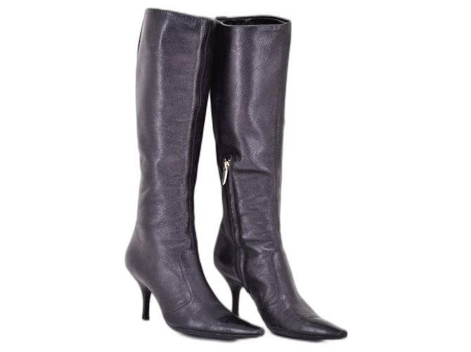 Sergio Rossi Black Leather Pointed Toe Boots
