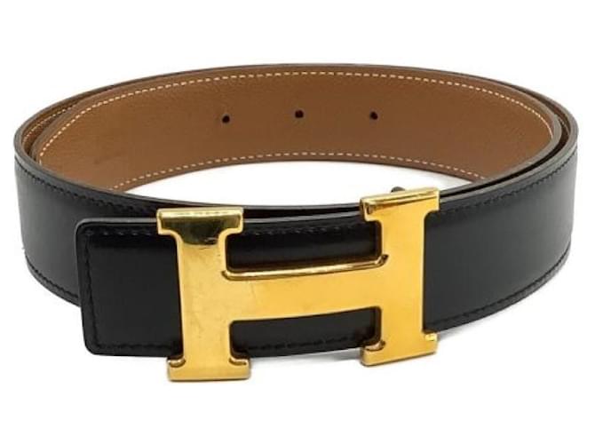 Hermès ***HERMES  HERMES H-belt Brown Black Leather  ref.1034632