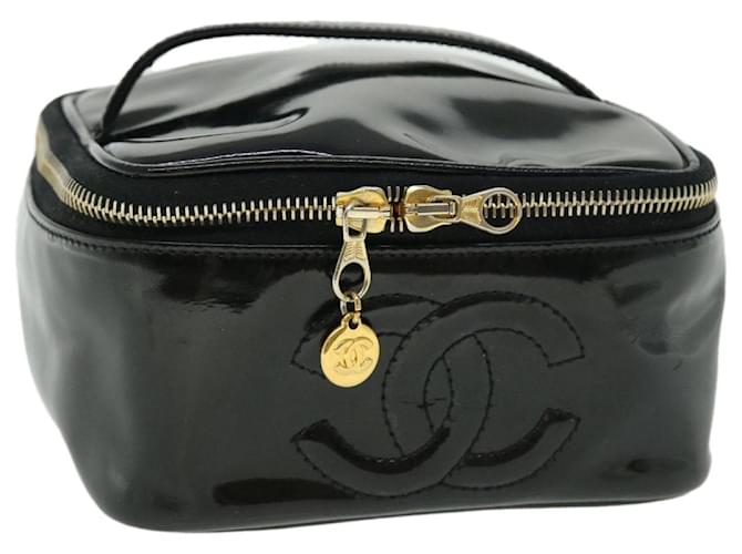 CHANEL Vanity Cosmetic Pouch Patent leather Black CC Auth bs7273  ref.1034692