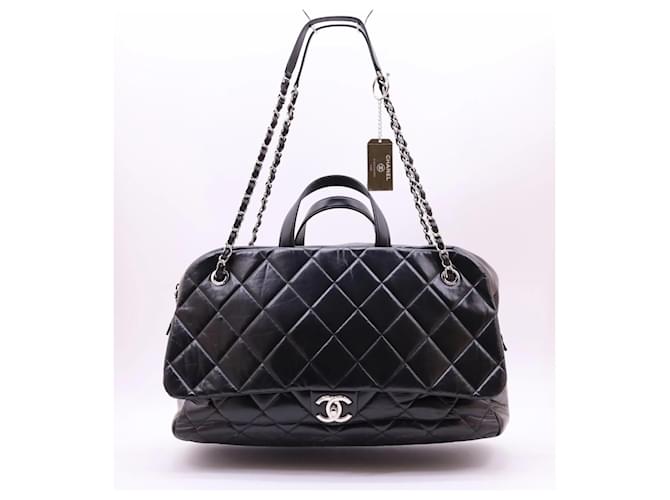 Chanel Womens Chocolate Box Bowling Bag Small Black Leather ref