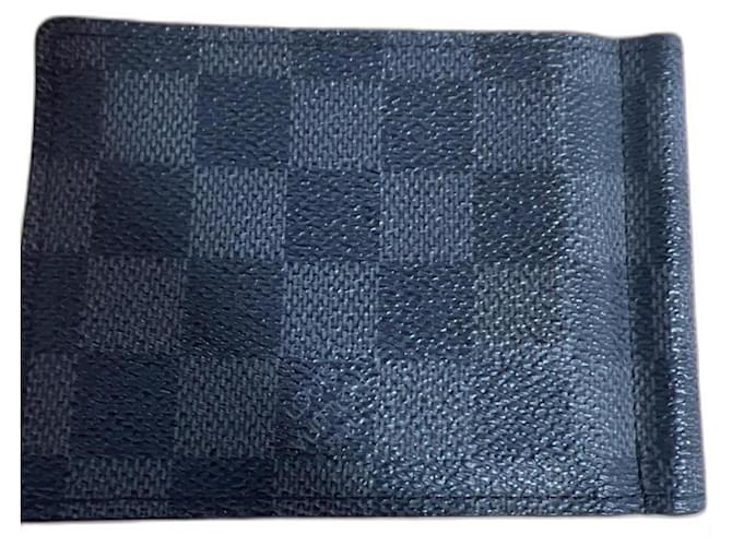 Louis Vuitton Carteira com clipe bancário Azul escuro Couro  ref.1034902