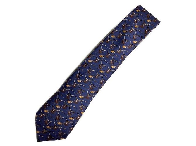 Hermès tie navy blue silk