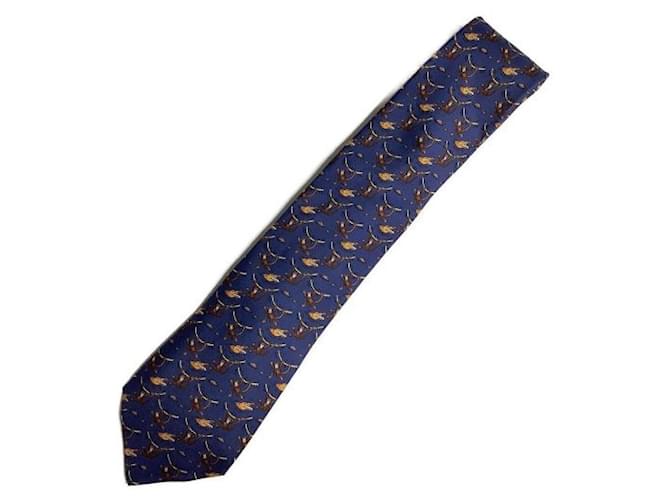 Hermès ***HERMES  tie Navy blue Silk  ref.1034995