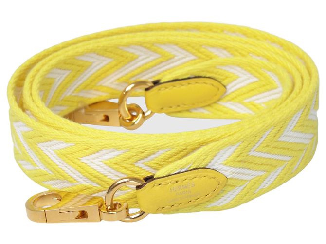 Hermès amarillo/Correa para bolso de chevrón blanco
