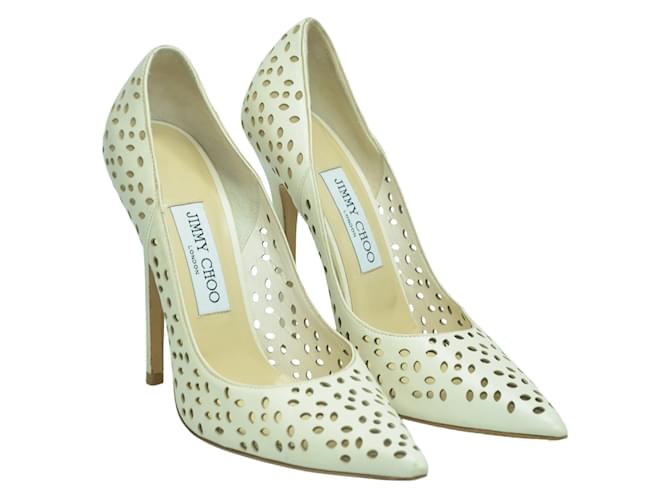 Jimmy Choo White Perforated Anouk Pointed Toe Pump Leather  ref.1035217