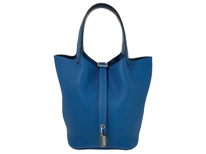 Hermès Picotina azul 18 Bolso Cuero  ref.1035240
