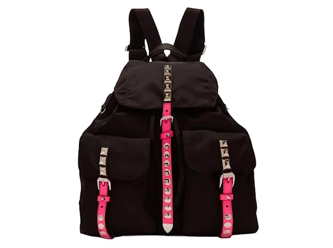 Prada Black New Vela Studded Backpack Cloth  ref.1035271