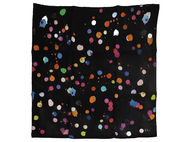 Dior Schwarze Farbe/Mehrfarbiger, gepunkteter Schal in limitierter Auflage Seide  ref.1035306