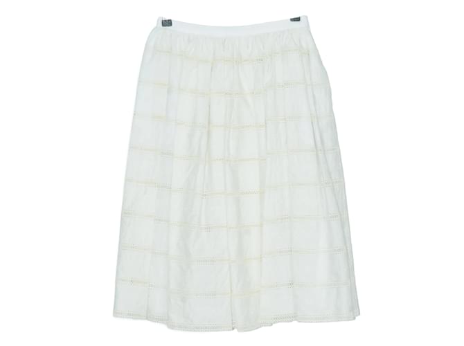 Miu Miu Falda midi plisada con detalle de encaje blanca Blanco Sintético  ref.1035320
