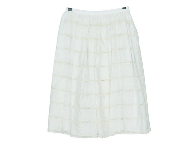 Miu Miu Weißer, plissierter Midirock mit Spitzendetail