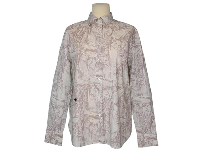 Christian Dior Light grey/Beige Button Printed Shirt Cotton  ref.1035361