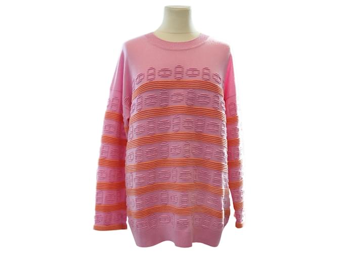 Hermès rosado/Top de manga larga de rayas naranjas Algodón  ref.1035372