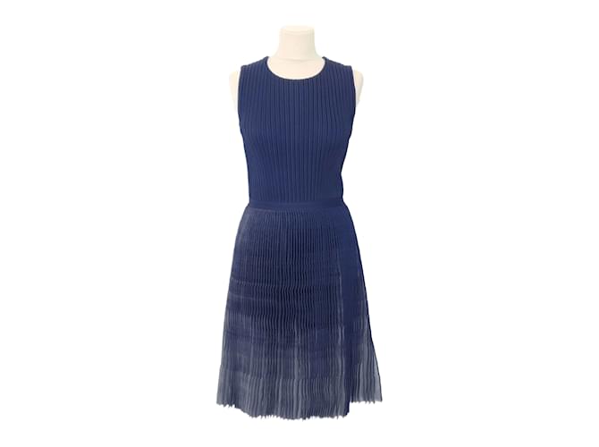 Christian Dior Blue Knitted Pleated Dress Synthetic  ref.1035424