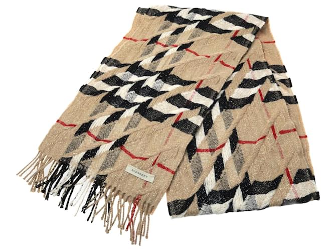 Burberry Checked Wool And Silk Scarf in Metallic