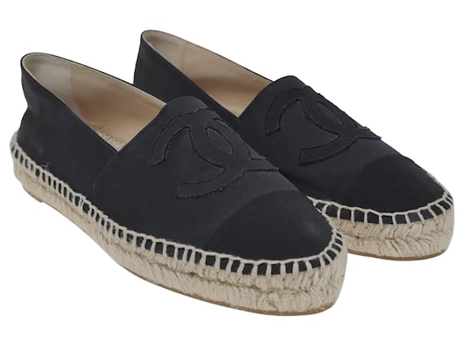 CHANEL, Shoes, Chanel Black Satin Espadrilles Size 38