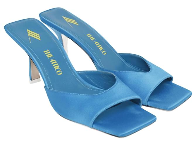 Blaue Attico Anais Square Mules mit offener Zehenpartie Leinwand