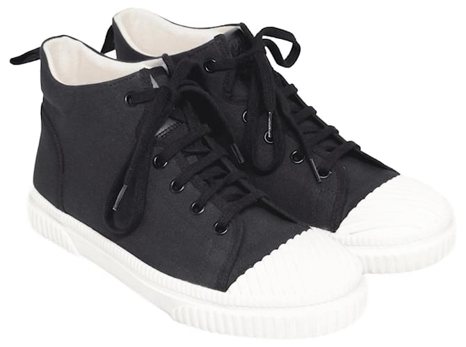 Loewe Black/White Mid Rise Lace up Sneakers Cloth  ref.1035570