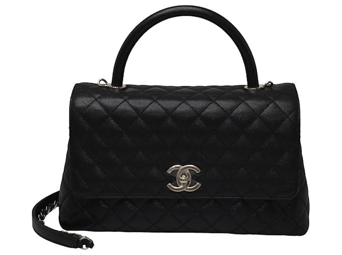 Chanel Black Quilted Caviar Coco Top Handle Gold Hardware Leather  ref.1035579