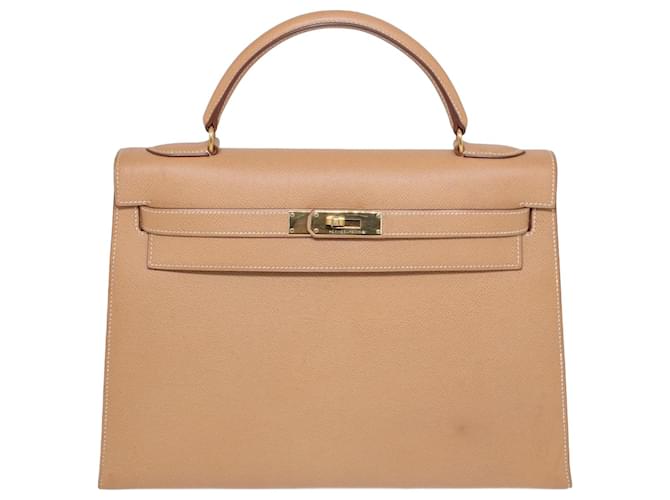 Hermès Natural Epsom Kelly Sellier 32 bolsa com ferragens douradas Dourado Couro  ref.1035594