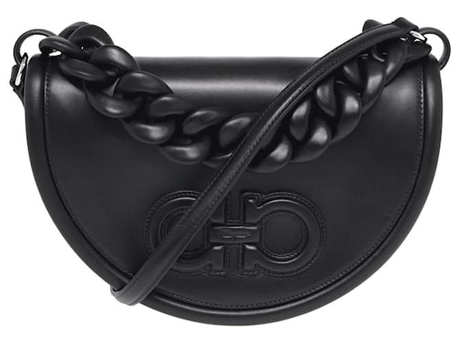 Salvatore Ferragamo Black Aura Shoulder Bag Leather  ref.1035596