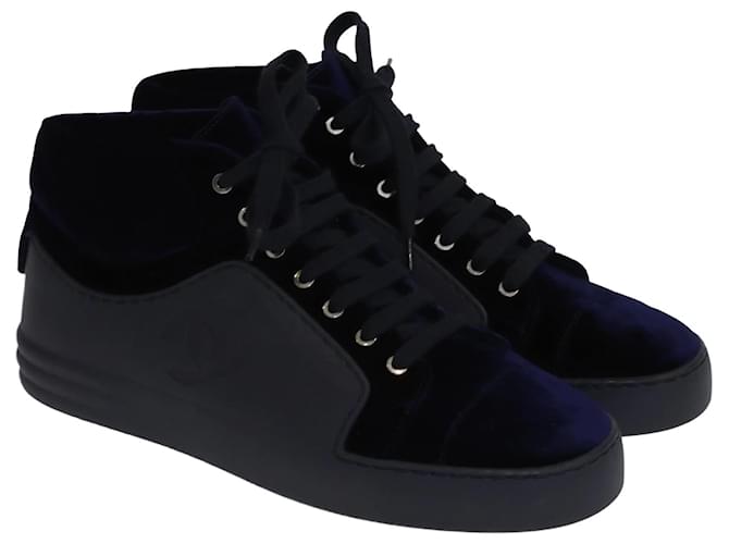 Chanel Scarpe da ginnastica alte CC blu navy Di gomma ref.1035603