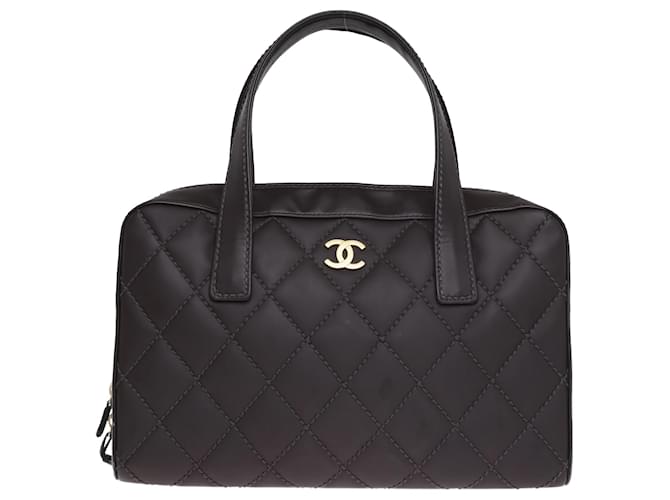 Chanel CC Wild Stitch Chain Shoulder Bag Black Leather Pony-style calfskin  ref.981515 - Joli Closet