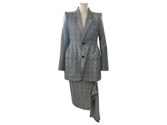 Balenciaga Conjunto de falda y blazer a cuadros gris oscuro Lana  ref.1035635