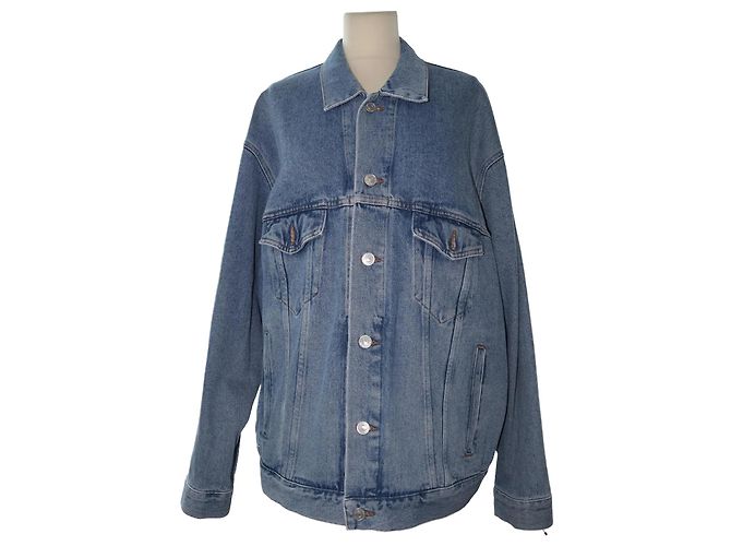 Balenciaga Light Blue Multi Language Logo Print Denim Jacket