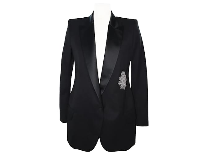 Balmain Black Silver Brooch Blazer Wool  ref.1035667
