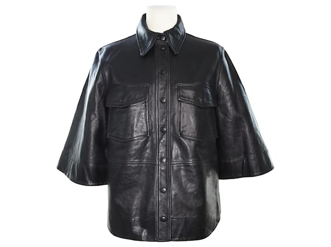 Ganni Chaqueta estilo camisa con botones negra Negro Cuero  ref.1035669