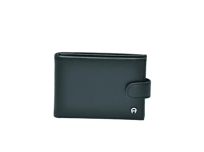 Aigner Carteira porta-cartões dobrada preta Preto Couro  ref.1035723