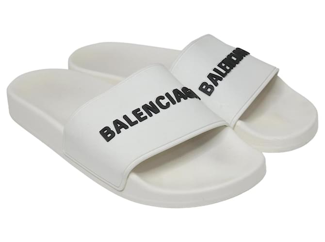 Balenciaga Weiße Pool-Slides mit Logo Leinwand  ref.1035759