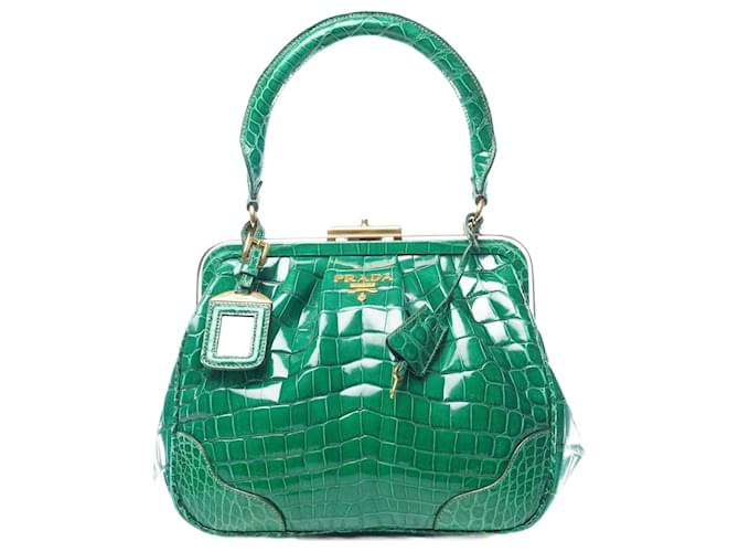 Prada Green Crocodile Top Handle Frame Bag Leather ref.1035793 Joli Closet