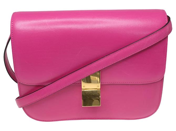 Classic Box Céline Borsa classica media rosa con patta Pelle  ref.1035821