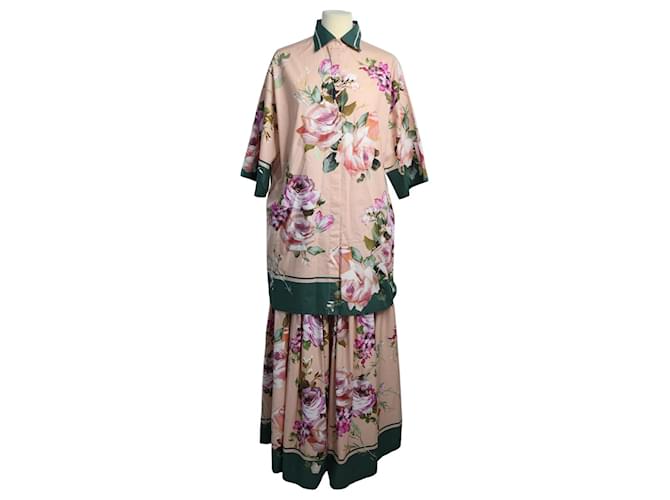 Dolce & Gabbana Ensemble haut et jupe à imprimé floral multicolore Coton  ref.1035932