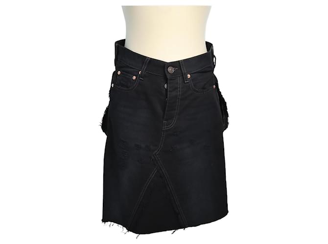 Balenciaga Black Rip-Detailed Denim Skirt Cotton  ref.1035934