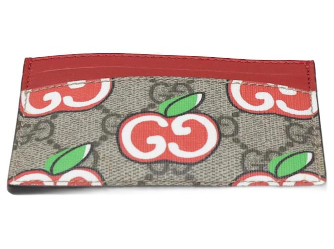 Gucci Beige/Multicolor Apple GG Supreme Canvas Card Holder Leather  ref.1035956