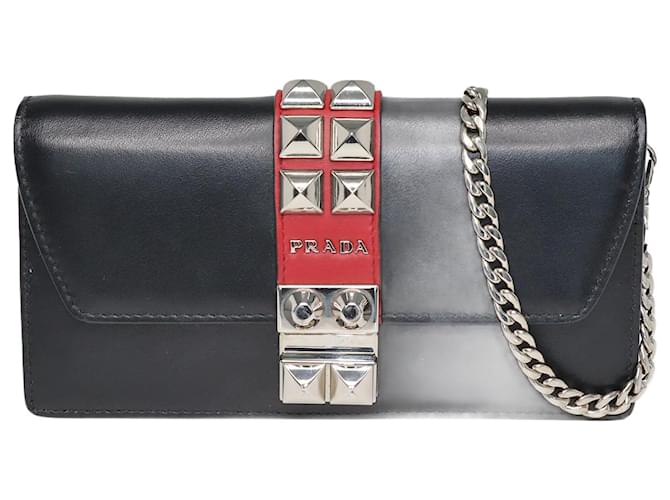 Prada Leather Studded Elektra Wallet on Chain Red