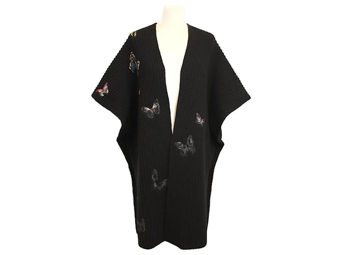 Valentino De color negro/Capa con bordado de mariposas multicolores Algodón  ref.1035980