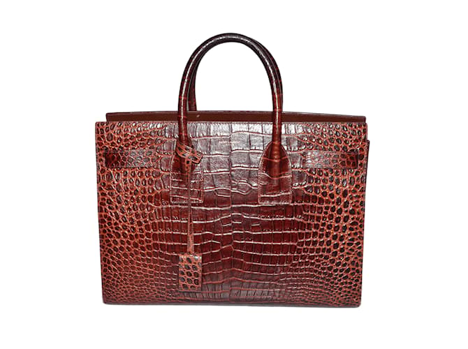 Saint Laurent Red Croc-embossed Nano Sac De Jour Bag