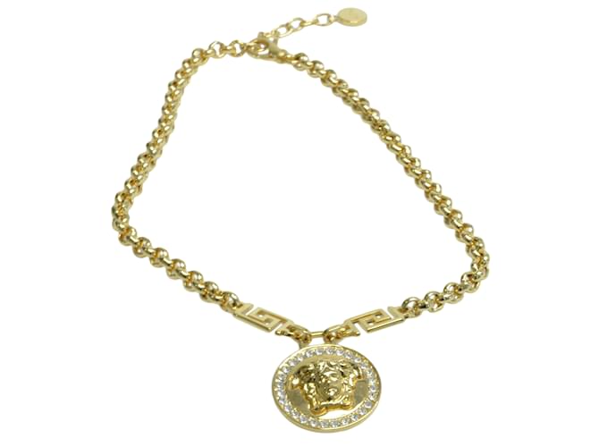 Versace Collana decorata con cristalli Medusa con icona dorata D'oro  ref.1036012