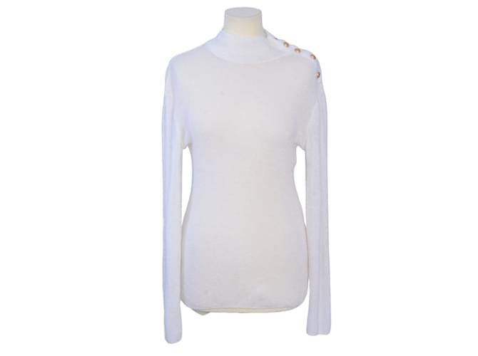 Balmain Pull blanc tricoté à manches longues et col roulé Synthétique  ref.1036037