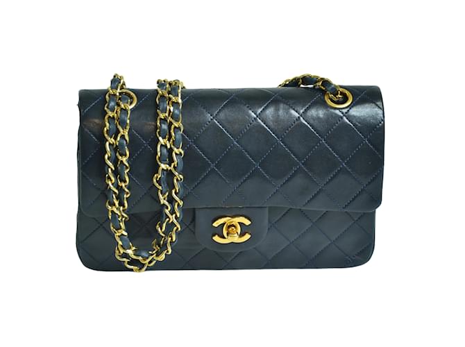 Chanel Navy Blue Leather Vintage Double Flap