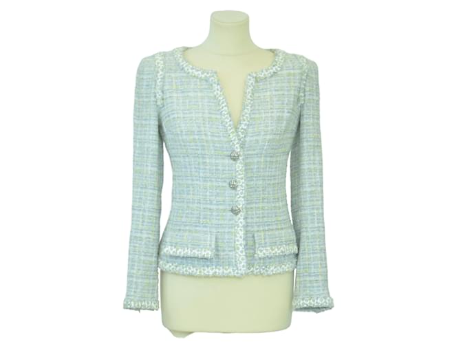 Chanel Chaqueta de traje vintage de tweed boucle gris claro - SS09 Lana  ref.1036054