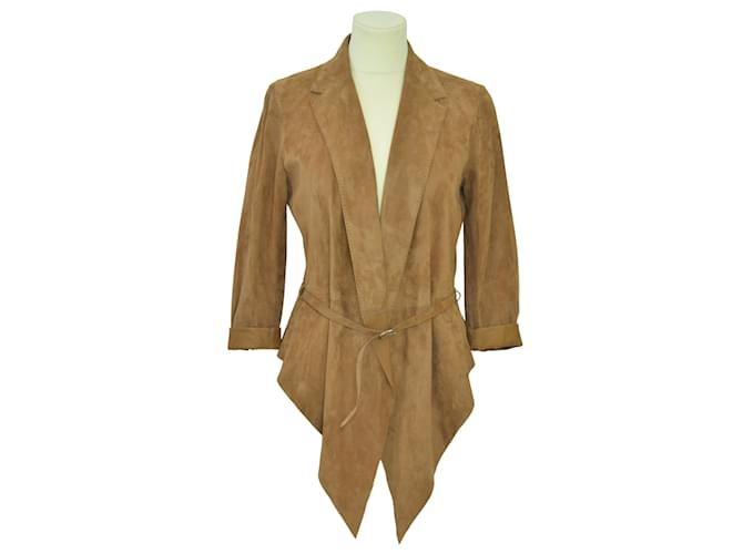Hermès Light Brown Assymetric Jacket w/ Belt Suede  ref.1036056