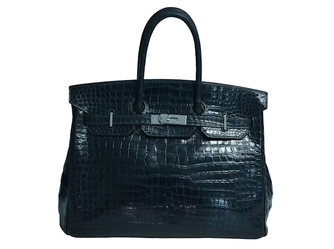 Hermès Birkin poroso negro 35 Bolsa con/ PHW Cuero  ref.1036068
