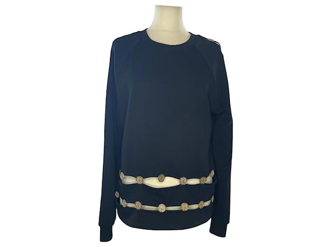 Balmain Schwarze Farbe/Pullover mit Ausschnitten und goldenen Knopfdetails Baumwolle  ref.1036152
