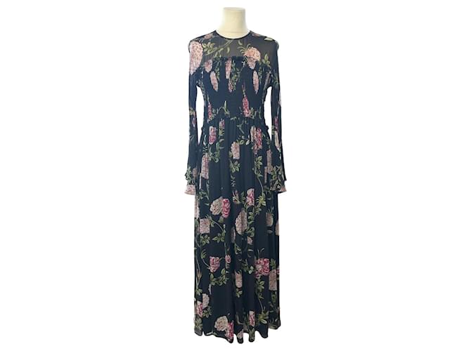 Giambattista Valli Black/Multicolor Floral Printed Maxi Dress Silk  ref.1036154