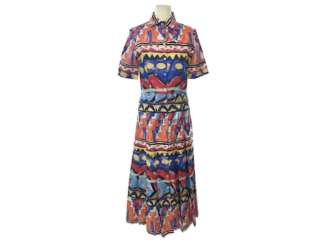 Stella Jean Multicolor Abstract Print Short Sleeve Dress Multiple colors Cotton  ref.1036157